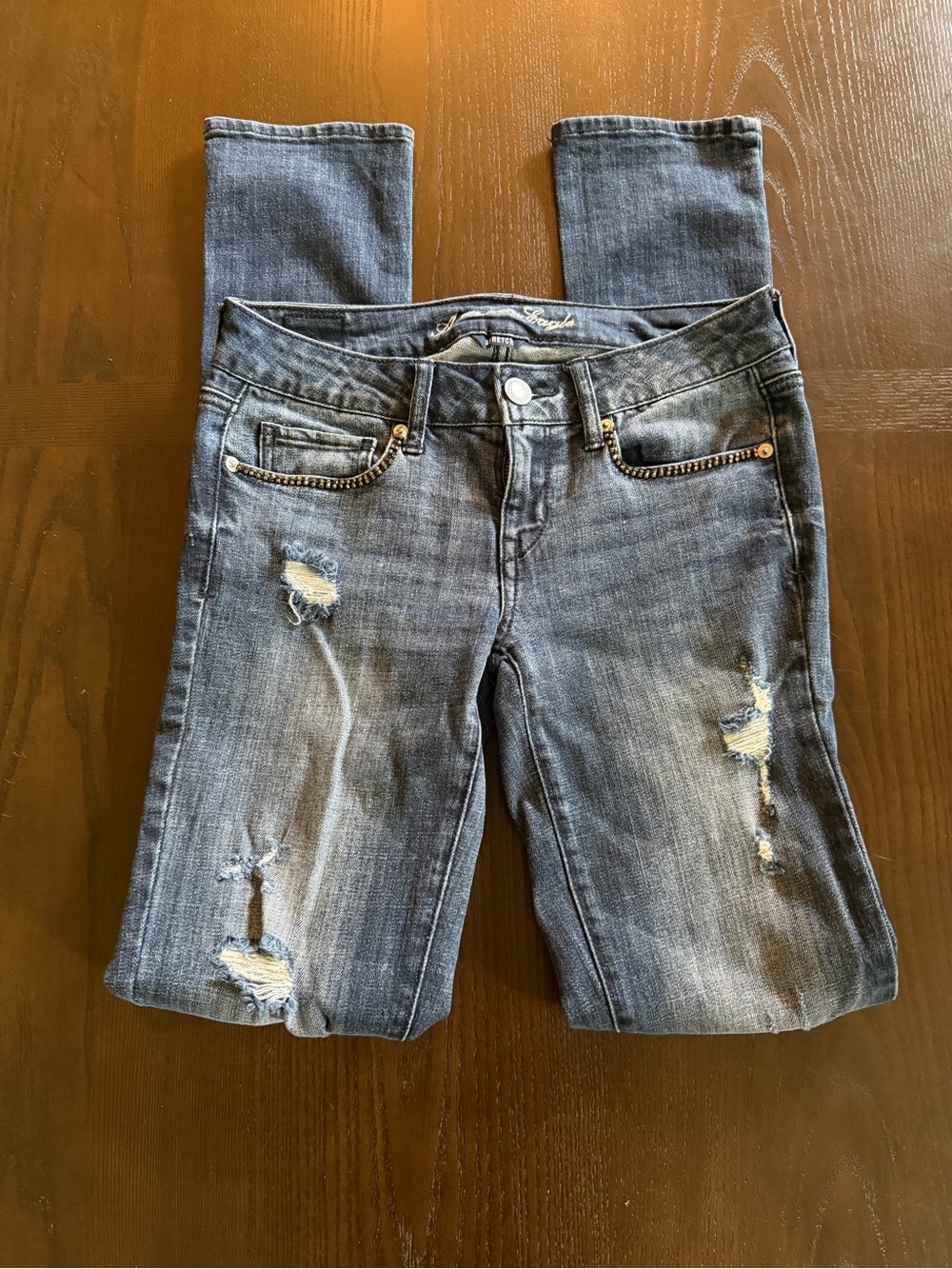 American Eagle Outfitters Distressed Dark Blue Skinny Jeans